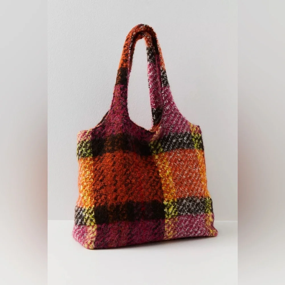Anna Sui Plaid Tote Bag-Magenta Multi